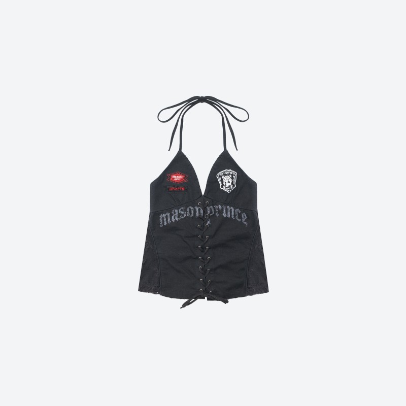 Gothic Halter Drawstring Tie Jersey Tank Top